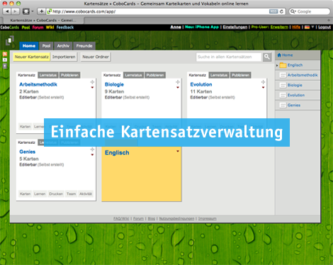 Überblicke alle deine Kartensätze